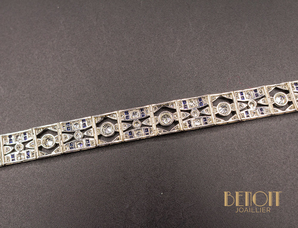 Bracelet Art Déco Diamants Saphirs - Image 5