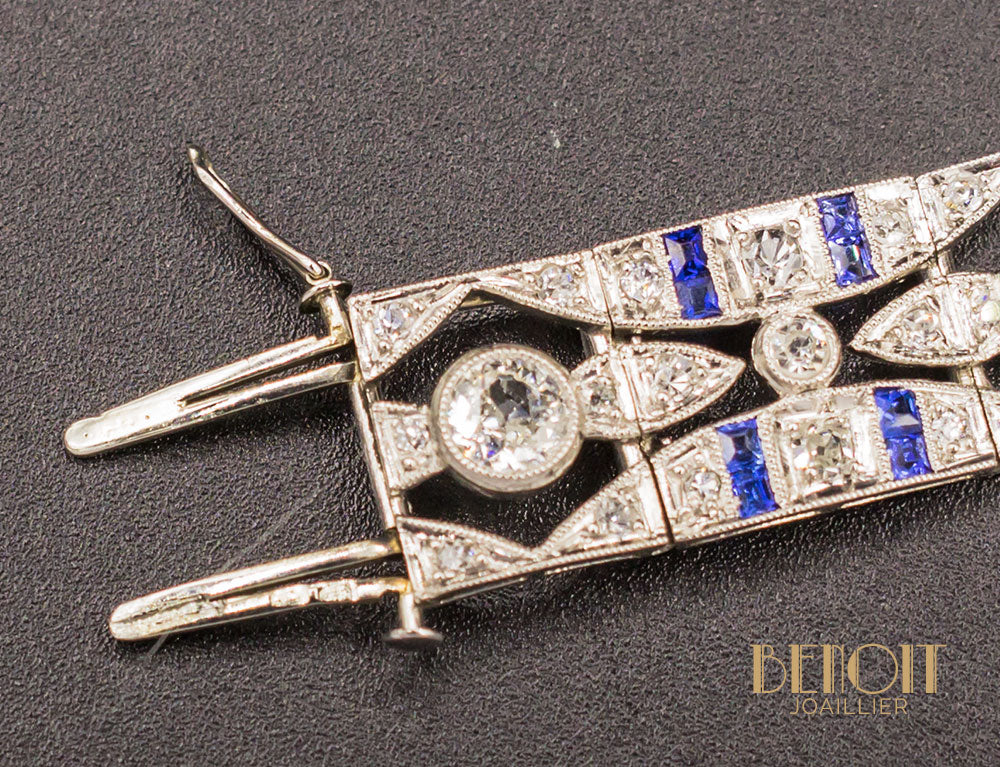 Bracelet Art Déco Diamants Saphirs - Image 6