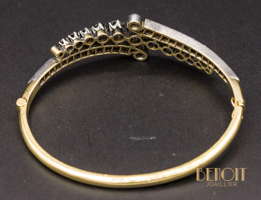 Bracelet Jonc Art Déco Diamants Saphirs - Image 5