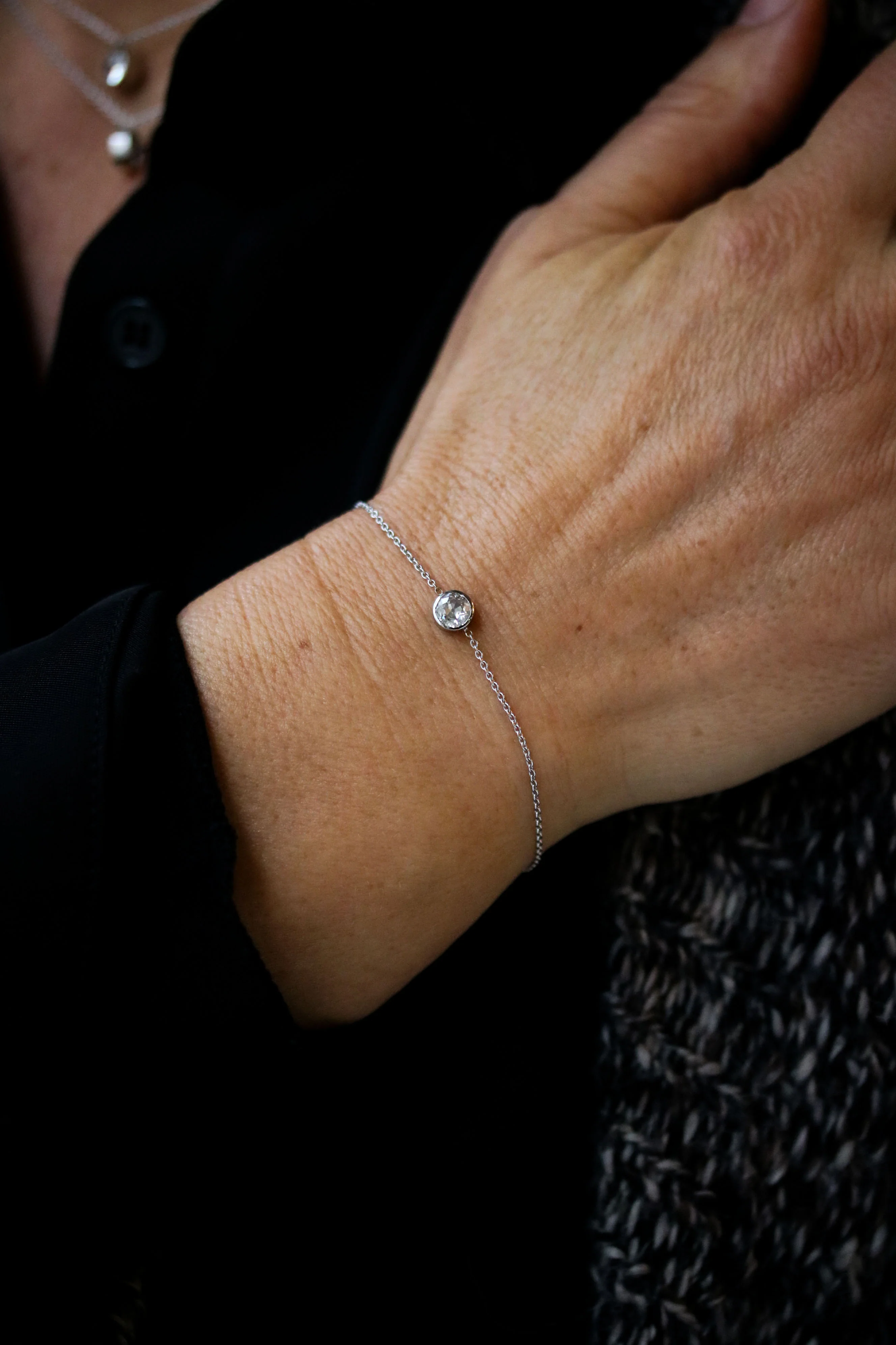 Bracelet Solitaire Or Blanc et  Diamant "Les Recyclés" 17 cm