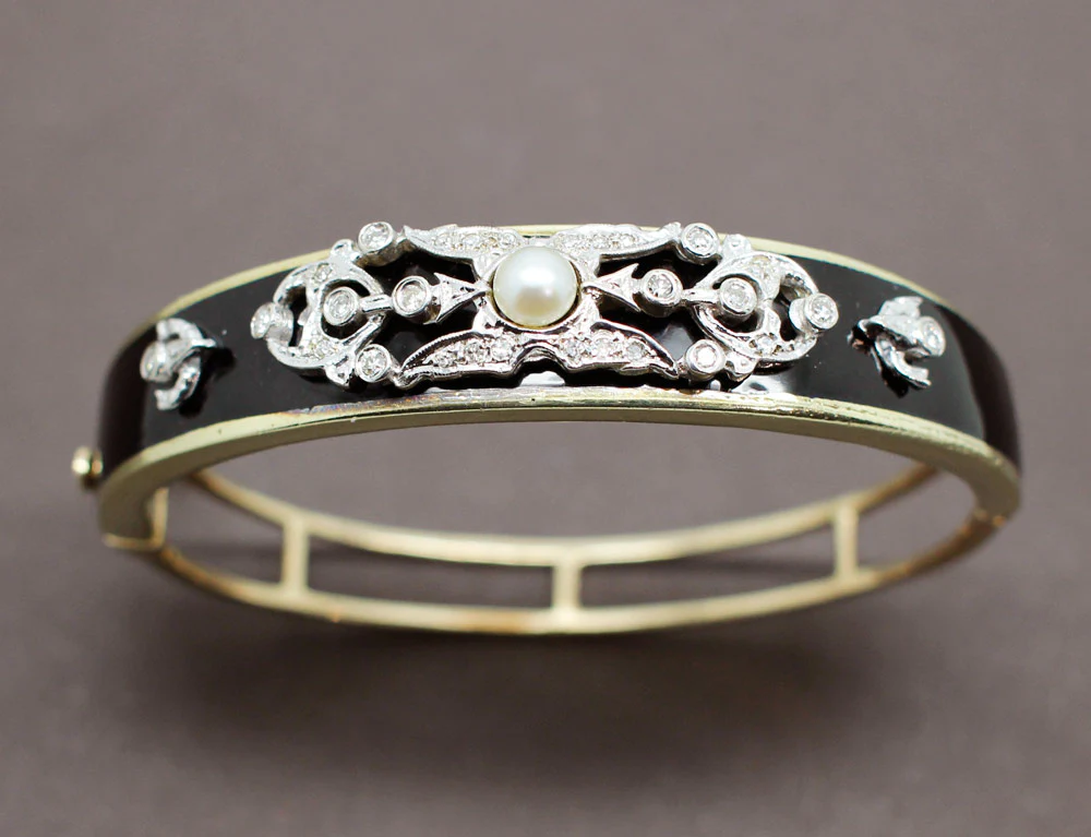 Bracelet XIXe Email Noir Perle - Image 2