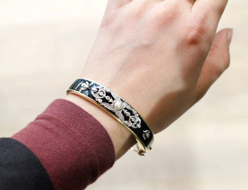 Bracelet XIXe Email Noir Perle - Image 5