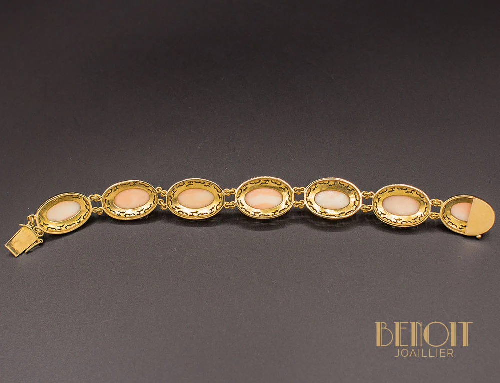 Bracelet XIXe Or et Corail Rose - Image 3