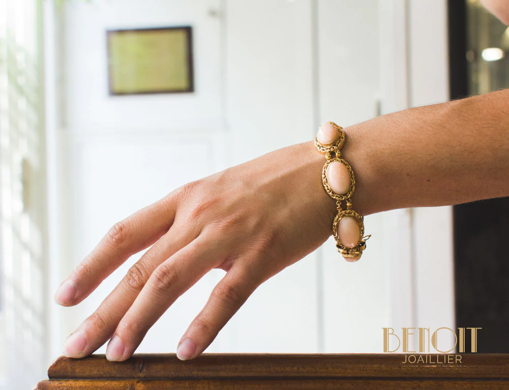 Bracelet XIXe Or et Corail Rose - Image 4