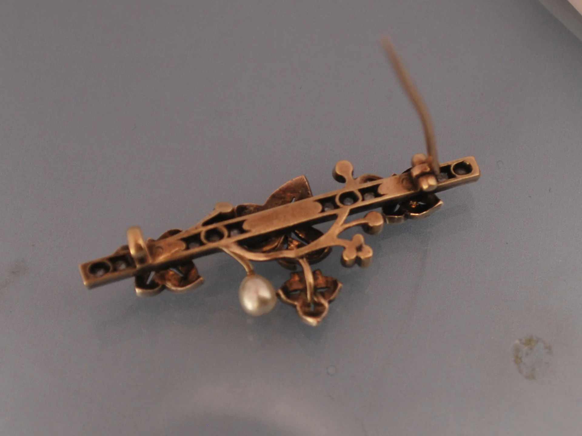 Broche 19 eme diamants perles fines - Image 3