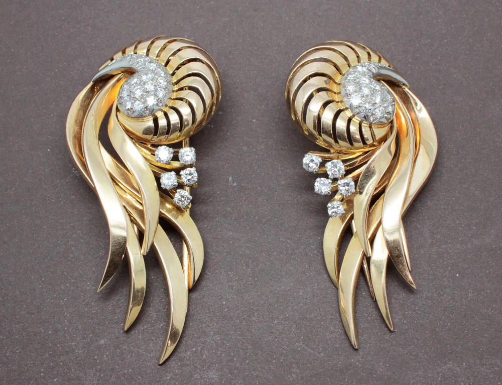 Broche 1950 Double Clip Or et Diamants - Image 2