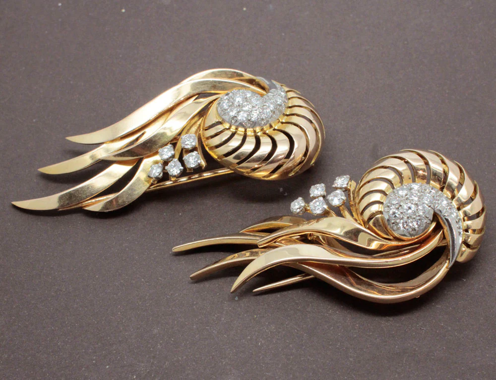 Broche 1950 Double Clip Or et Diamants - Image 4