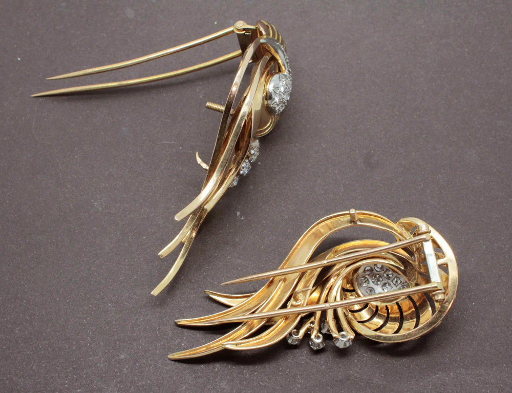 Broche 1950 Double Clip Or et Diamants - Image 5