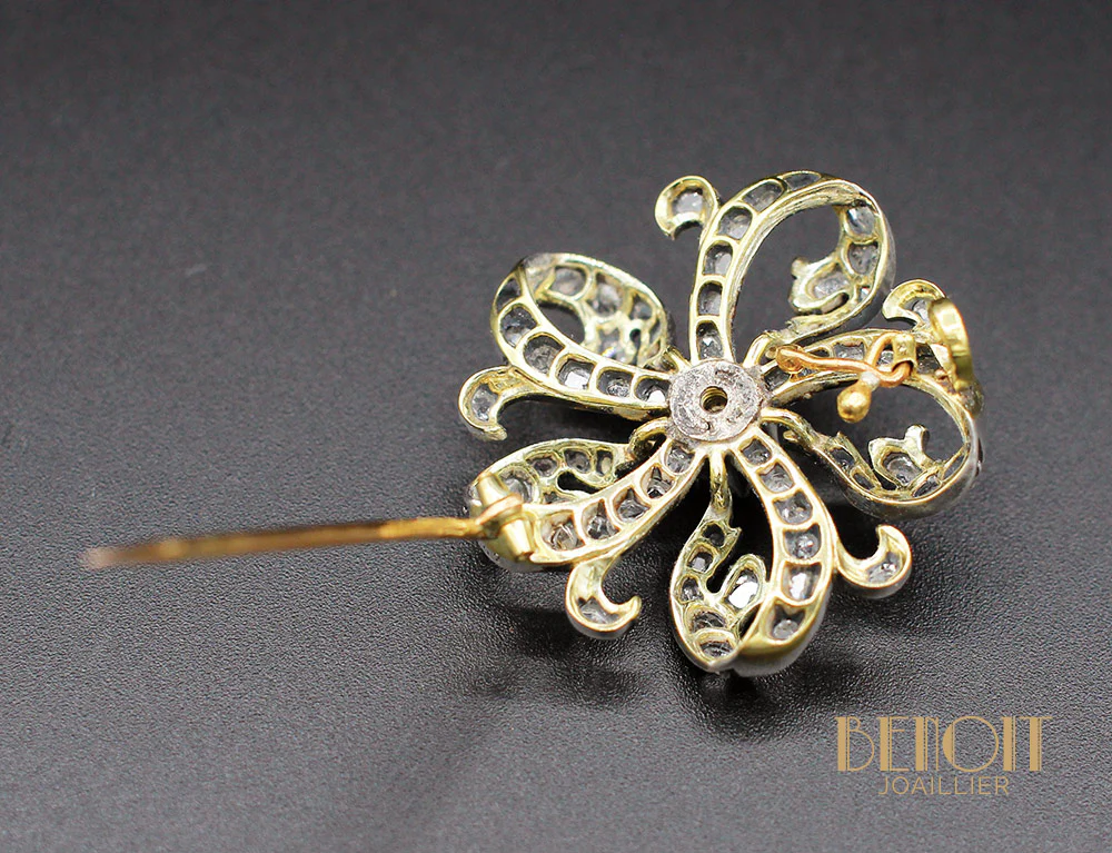 Broche Ancienne Fleur Diamants - Image 3