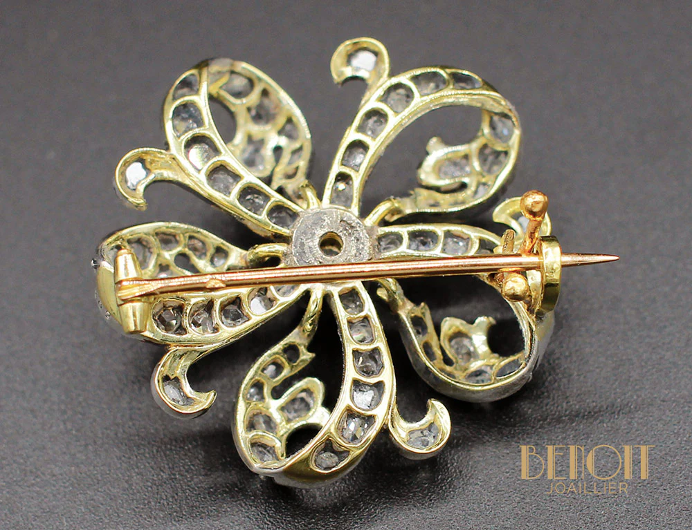 Broche Ancienne Fleur Diamants - Image 5