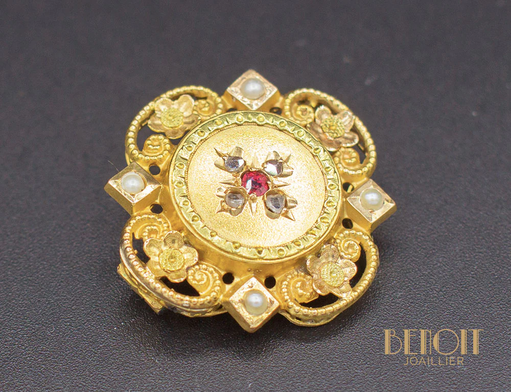 Broche Ancienne Grenat Diamants - Image 2