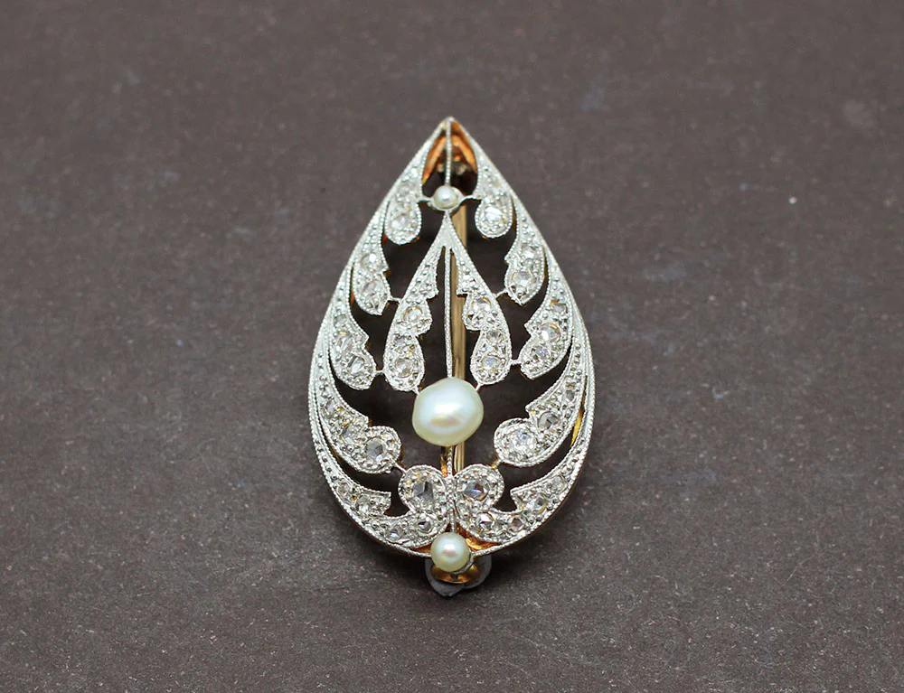 Broche Ancienne Perles Diamants