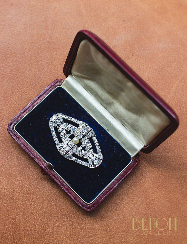 Broche Art Déco Diamants Perle Fine - Image 6