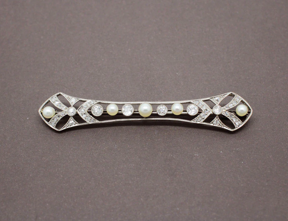 Broche Art Déco Perle et Diamants