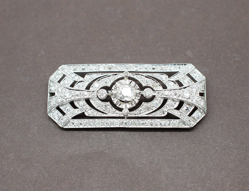 Broche Art Déco Platine Diamants