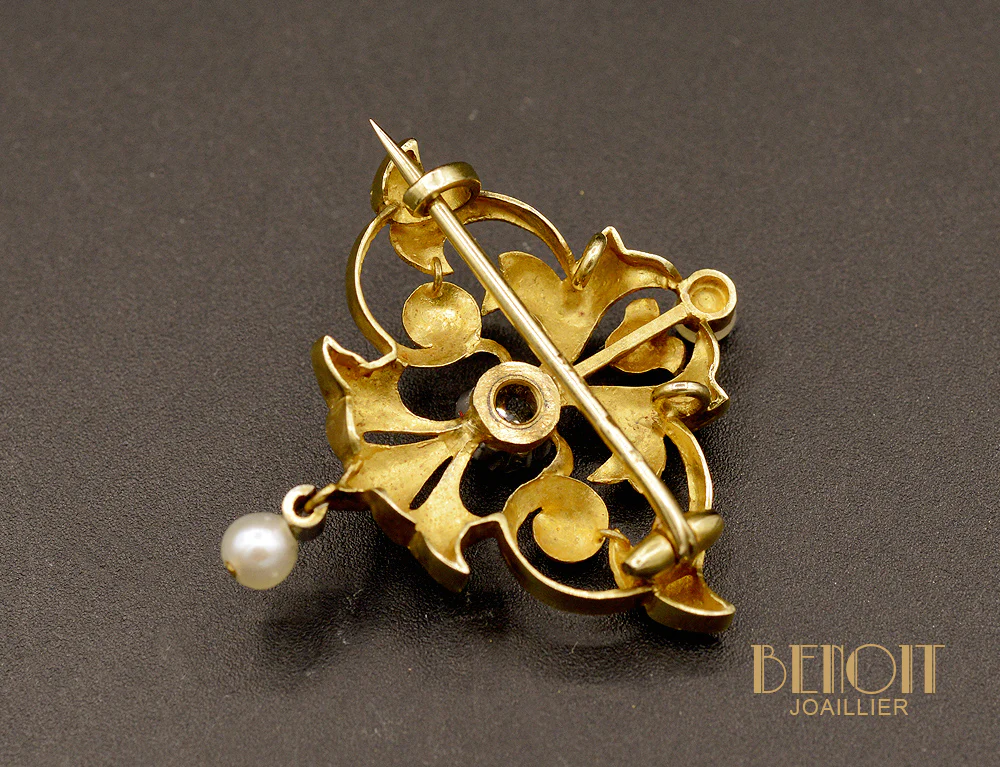 Broche Art Nouveau Perles fines et Diamants - Image 2