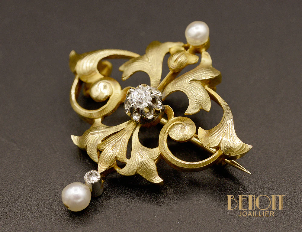 Broche Art Nouveau Perles fines et Diamants - Image 4