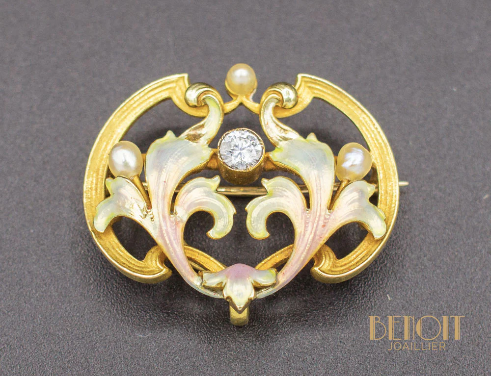 Broche Art Nouveau Perles Diamants - Image 2