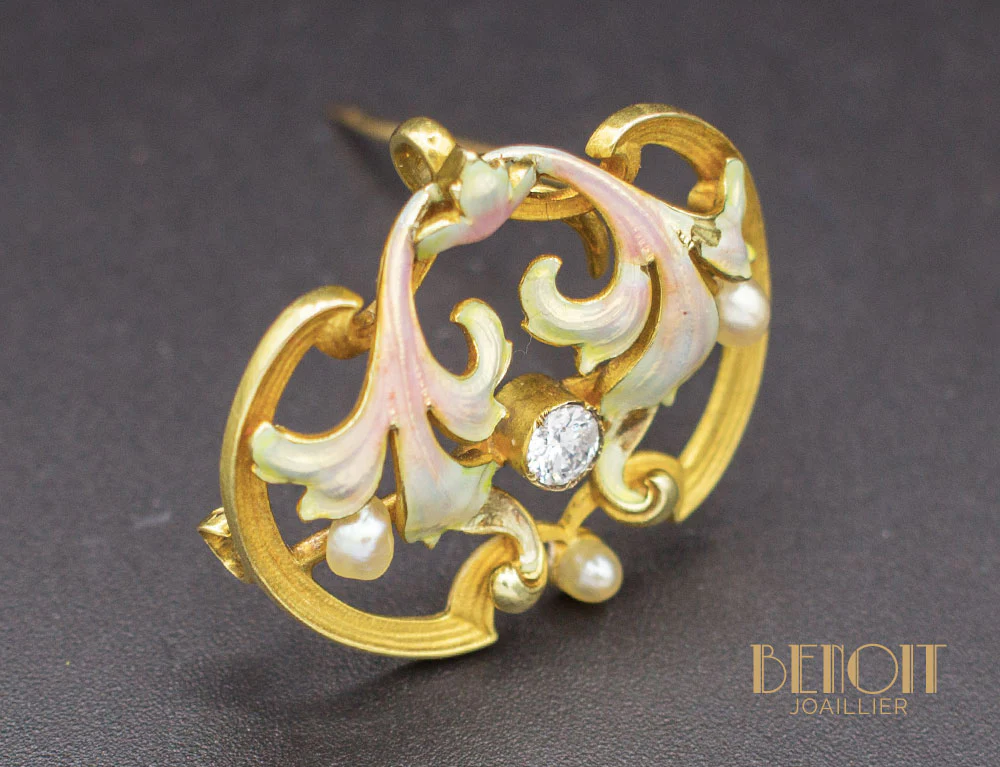 Broche Art Nouveau Perles Diamants - Image 6