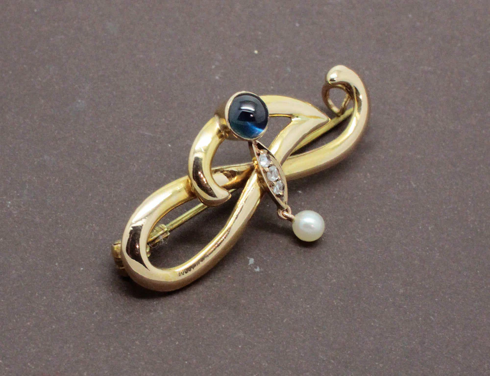 Broche Art Nouveau Saphir et Perle Fine - Image 2