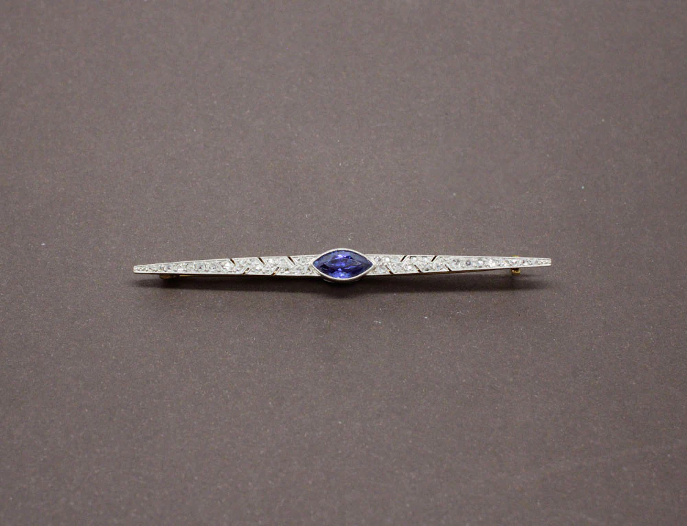 Broche Barrette Art Déco Saphir Diamants