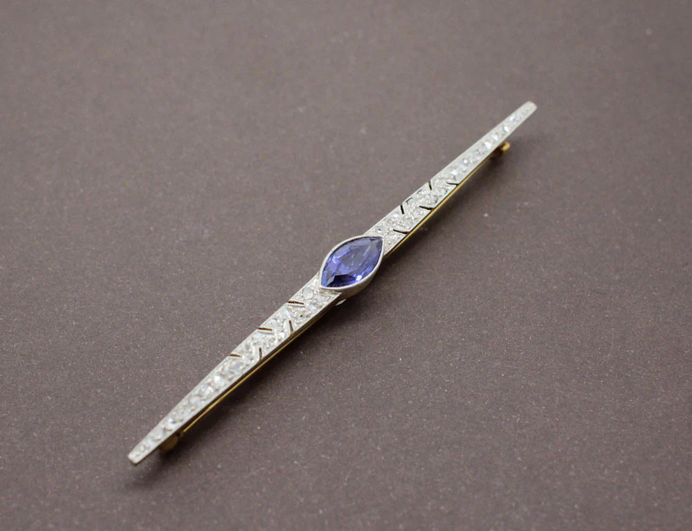 Broche Barrette Art Déco Saphir Diamants - Image 4