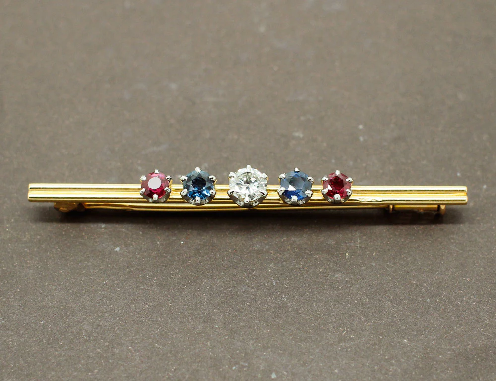 Broche Barrette Diamant Saphirs Rubis