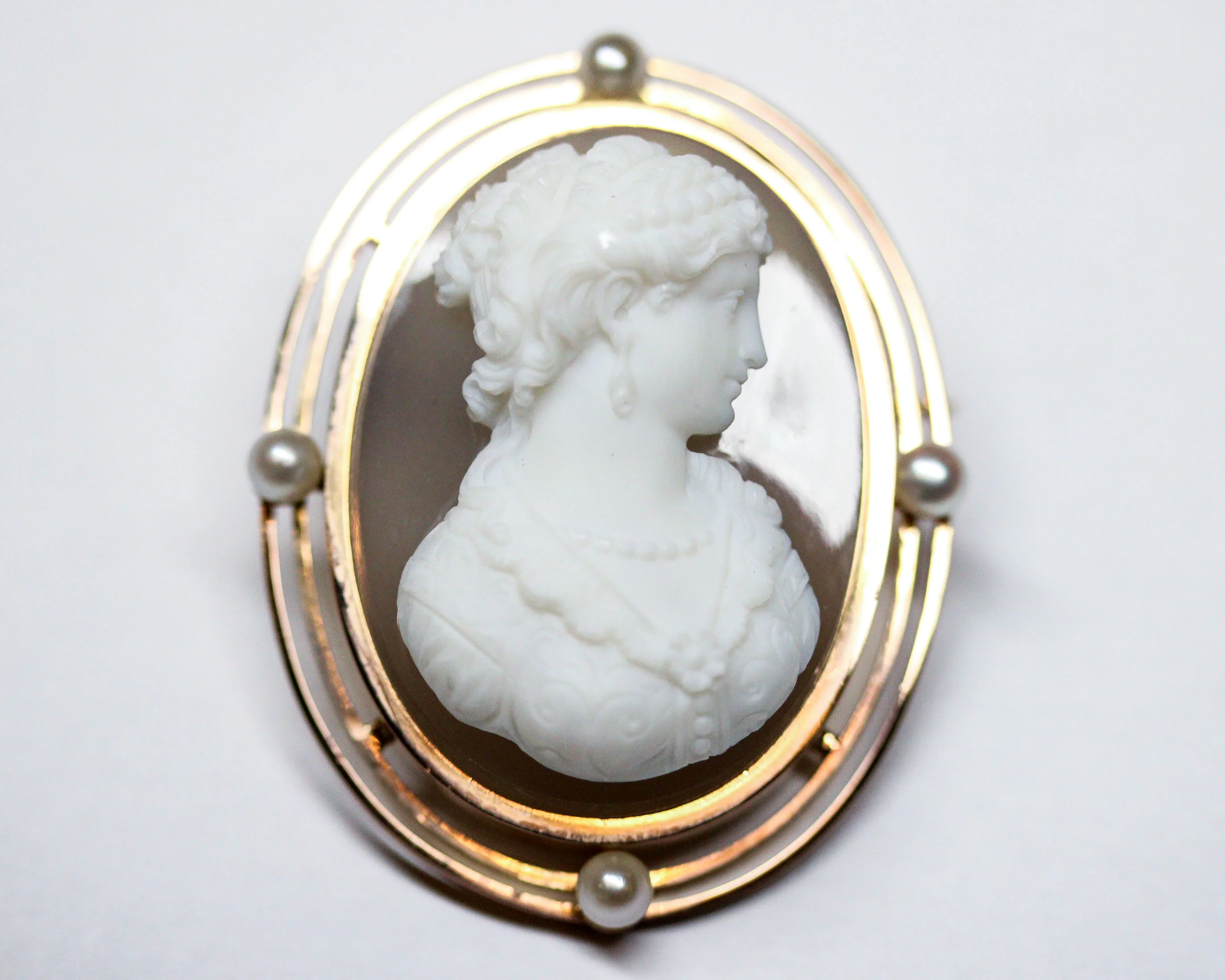 Broche Camée Agate et Perles et Or Rose - Image 5