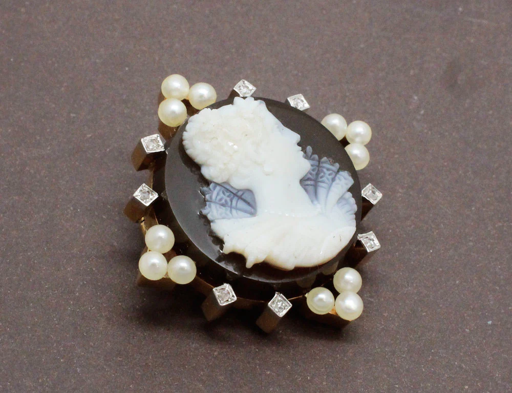 Broche Camée Agate et Perles Fines - Image 2