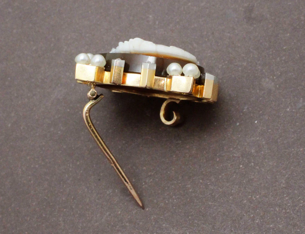 Broche Camée Agate et Perles Fines - Image 3