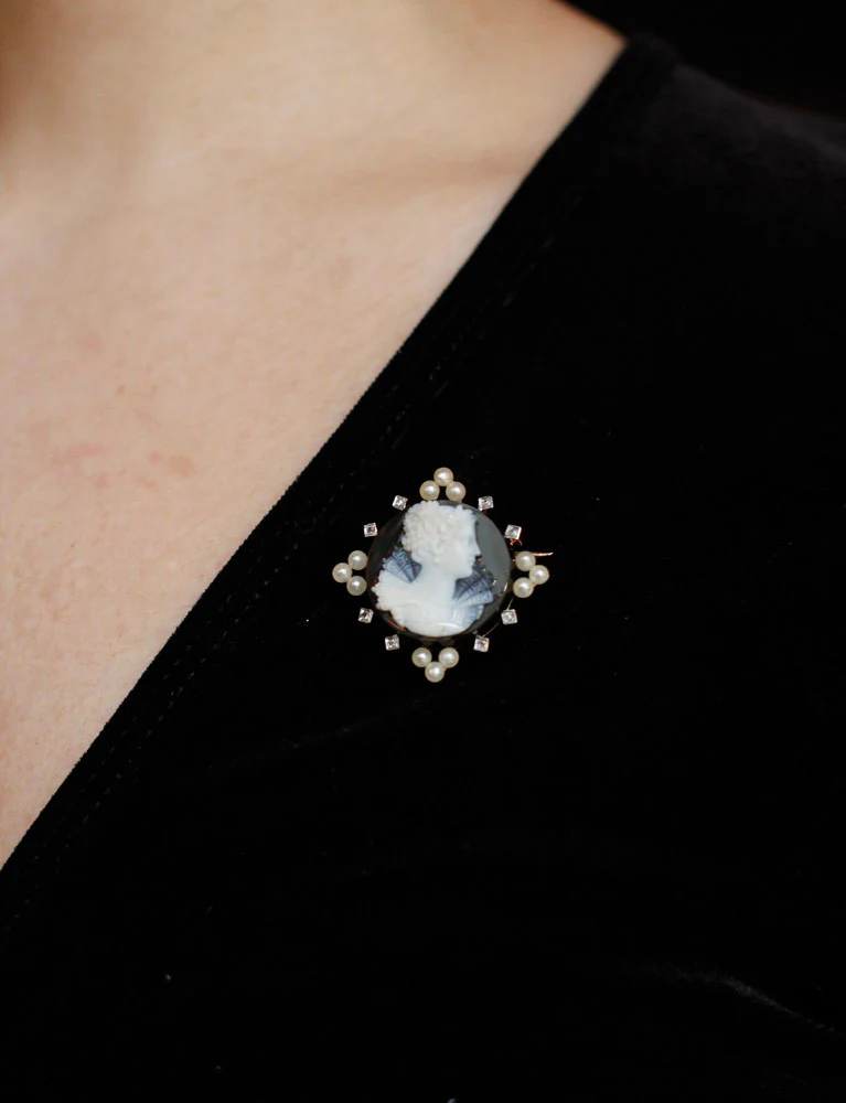 Broche Camée Agate et Perles Fines - Image 6