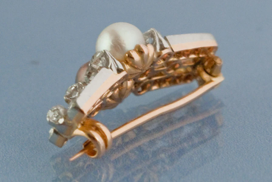 Broche diamants Perles et or - Image 3