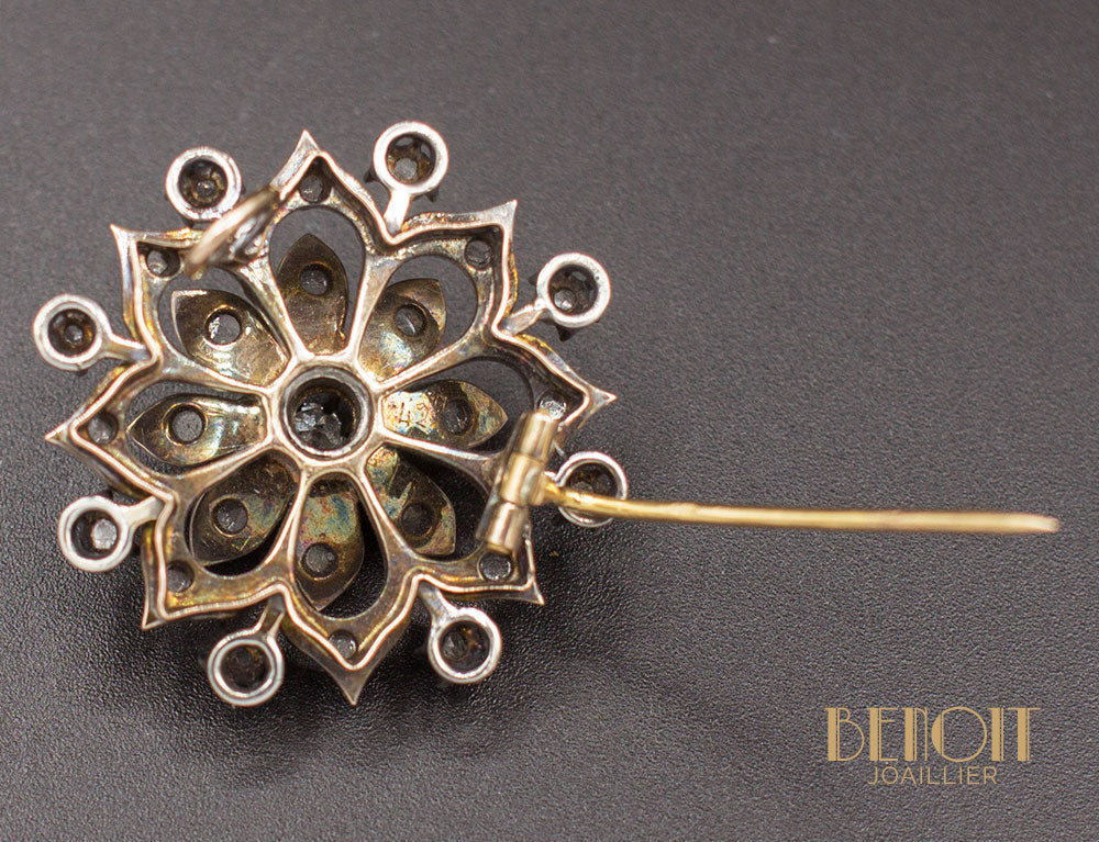 Broche Fleur Ancienne Diamants - Image 4