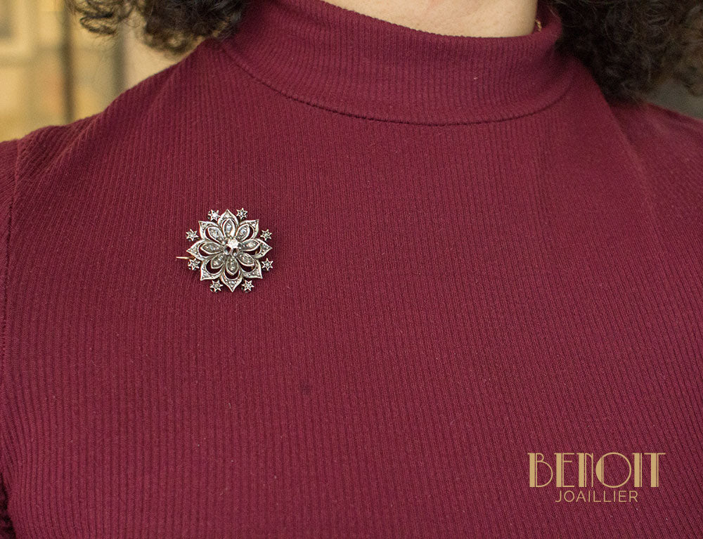 Broche Fleur Ancienne Diamants - Image 5