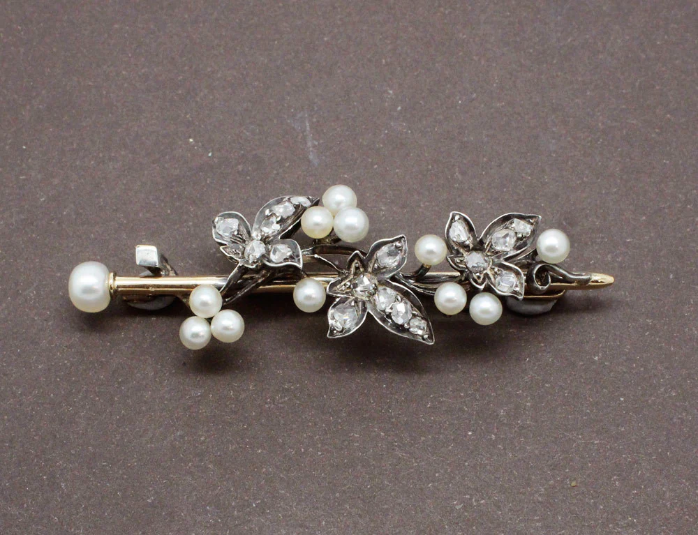 Broche Lierre Diamants et Perles Fines