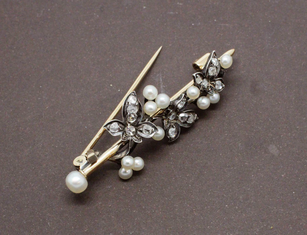 Broche Lierre Diamants et Perles Fines - Image 2