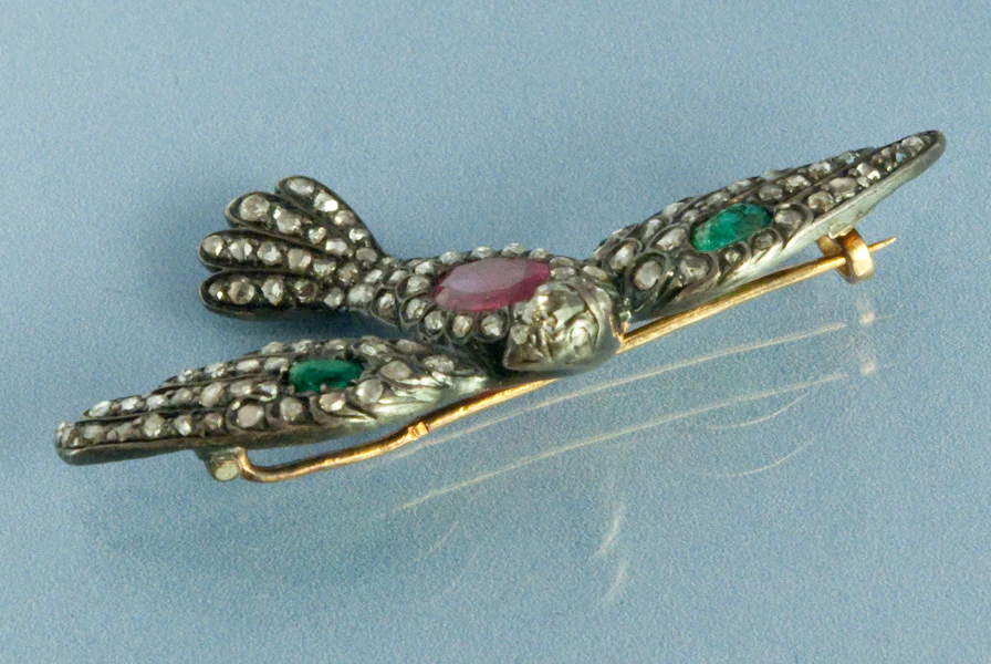Broche Oiseau 1850 Rubis Emeraude et Diamants - Image 3
