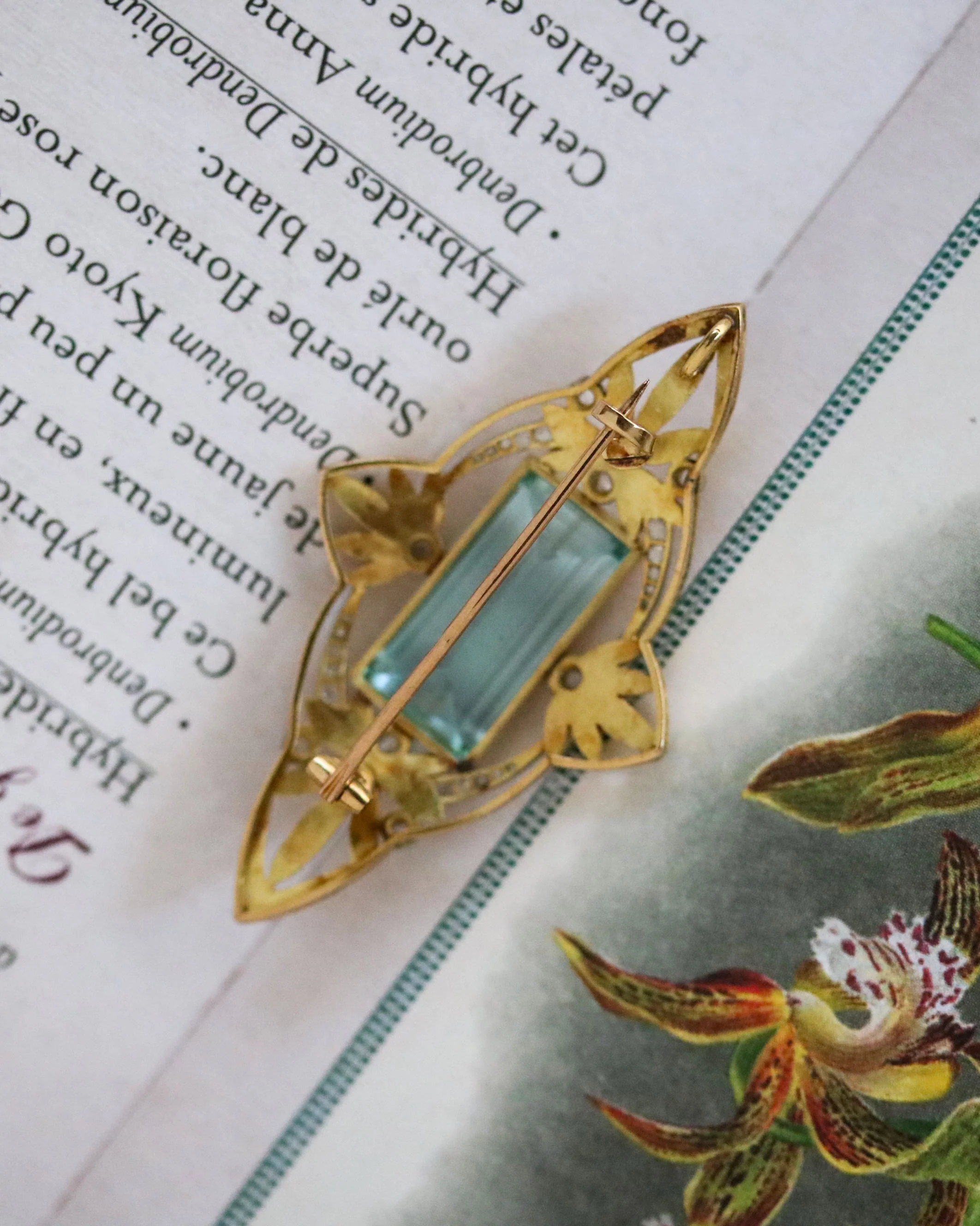 Broche Pendentif Or Jaune Aigue Marine et Diamants - Image 4