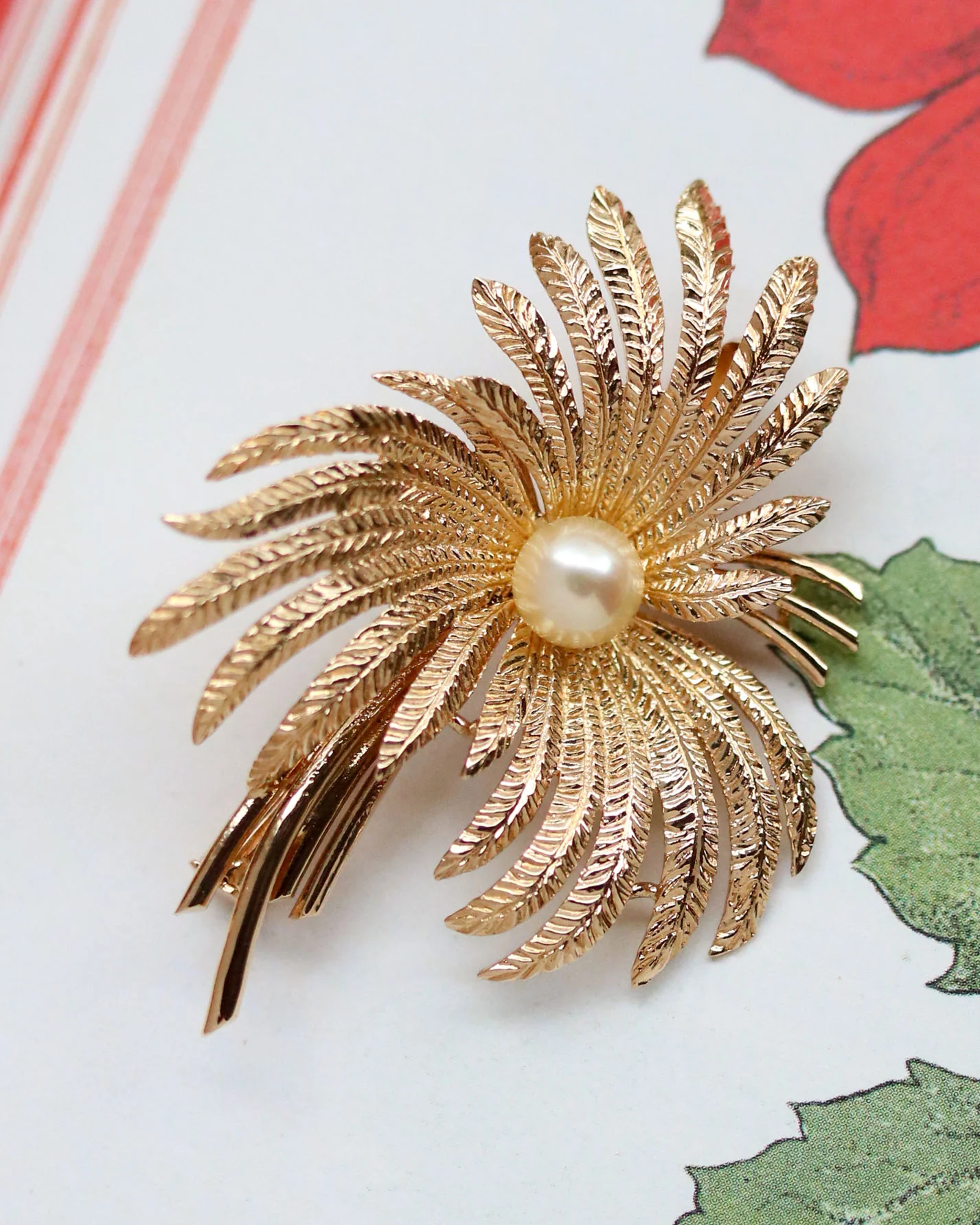 Broche Stylisée Palmier Or Perle