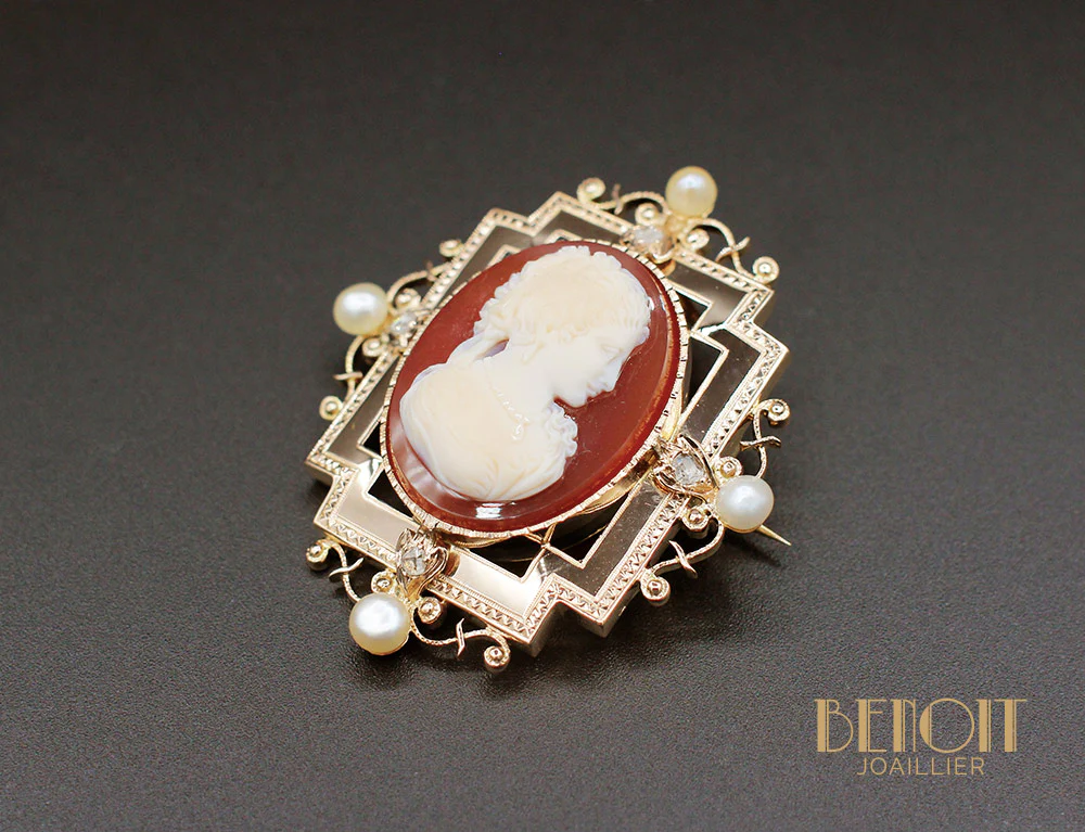 Broche Pendentif Camée Perles Fines - Image 2