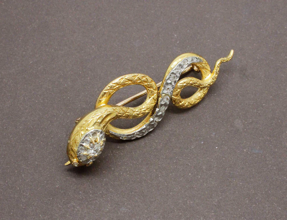 Broche Serpent Or XIXe Jaune - Image 2