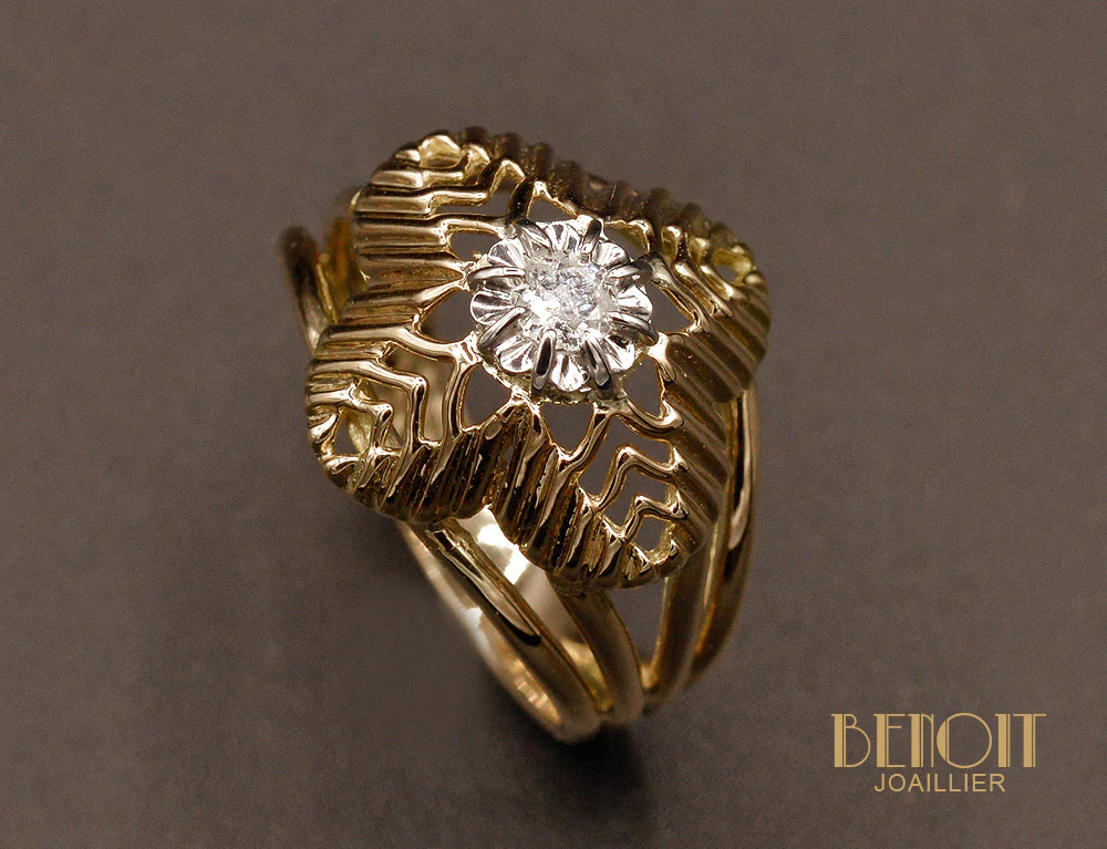 Bague 1950 en Or Rose et Diamants - Image 3