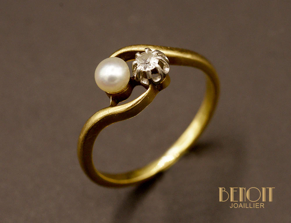Toi et Moi Ancien Perle Fine et Diamant