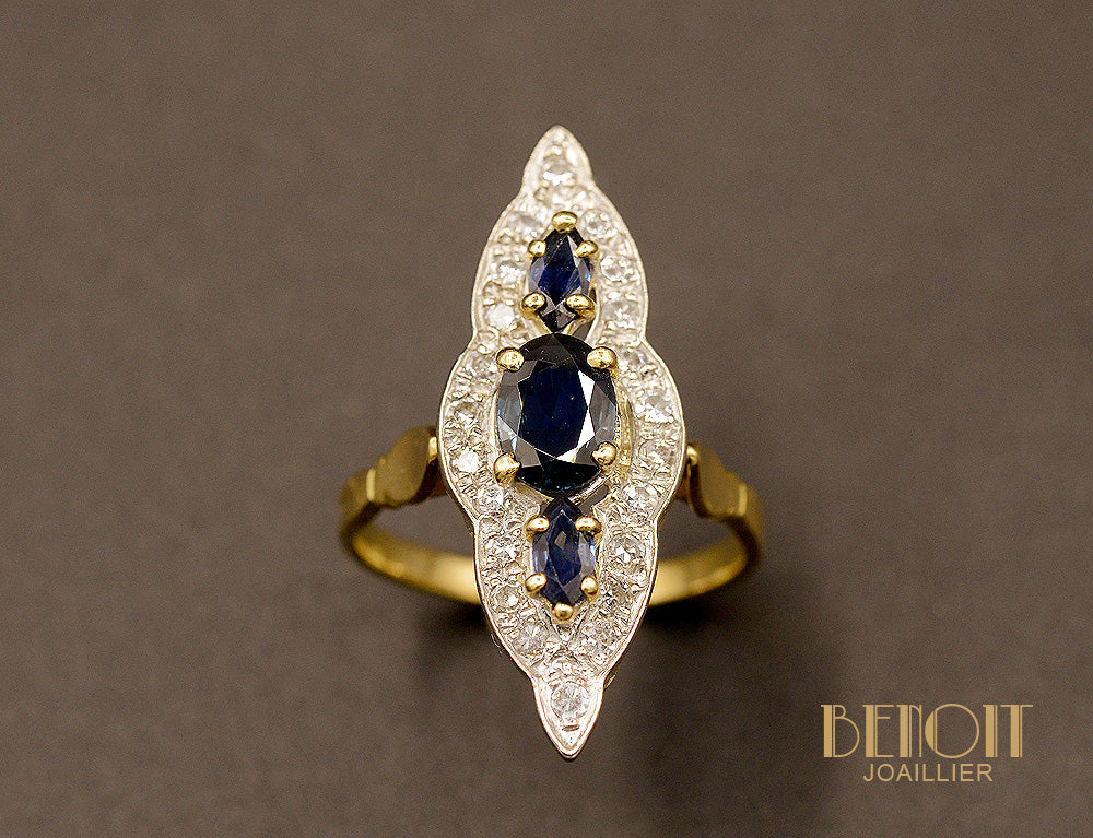 Bague marquise Saphirs et Diamants - Image 2