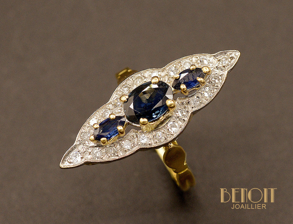 Bague marquise Saphirs et Diamants - Image 3