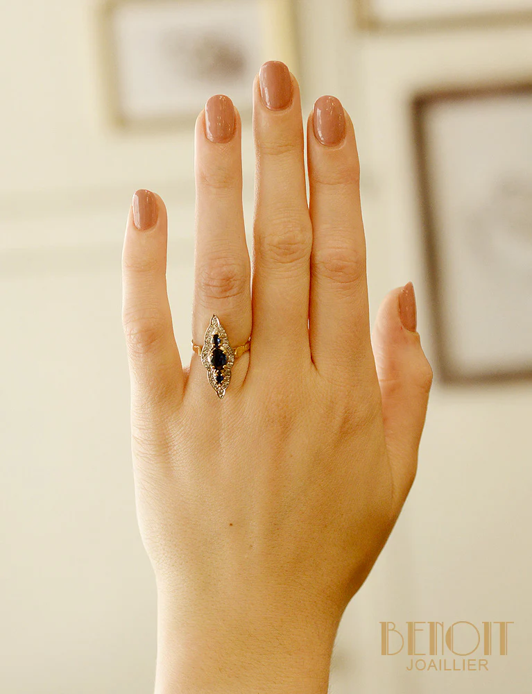 Bague marquise Saphirs et Diamants - Image 6