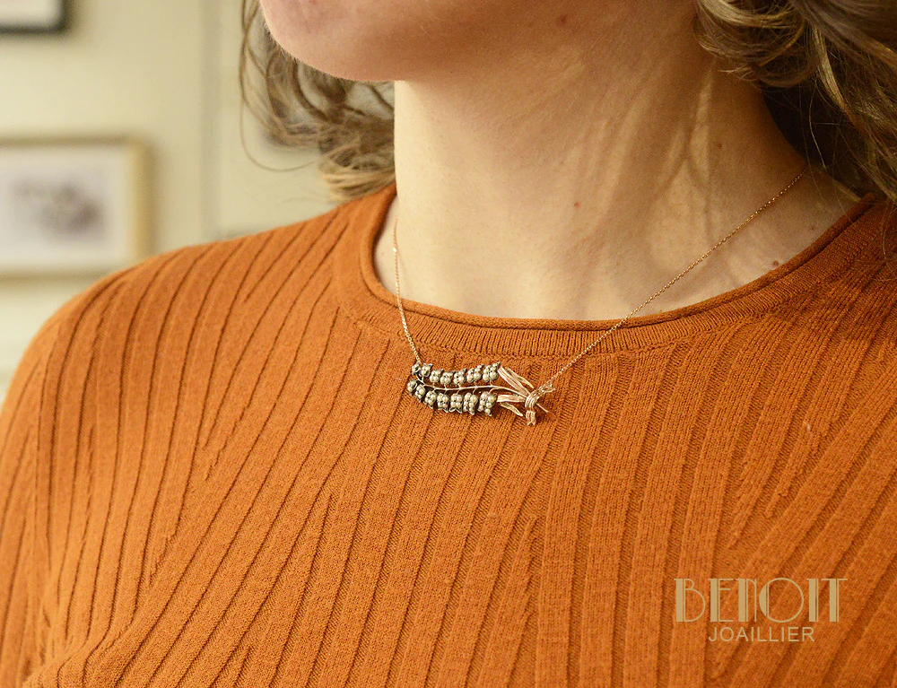 Pendentif Branche de Muguet Or Rose - Image 4