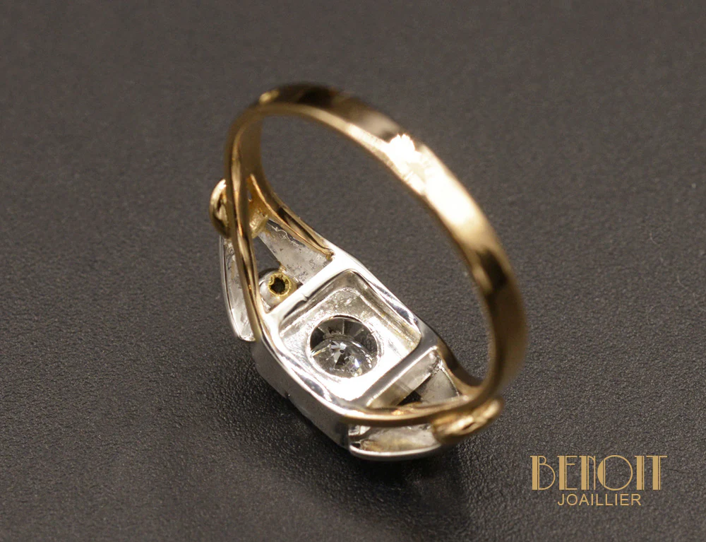 Bague Art Déco Or rose et Platine Diamant - Image 4