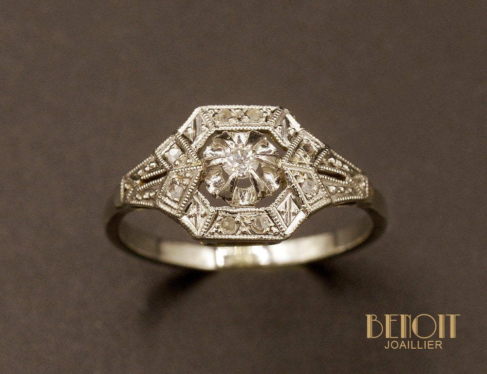 Bague Art Déco Diamants et Platine - Image 2