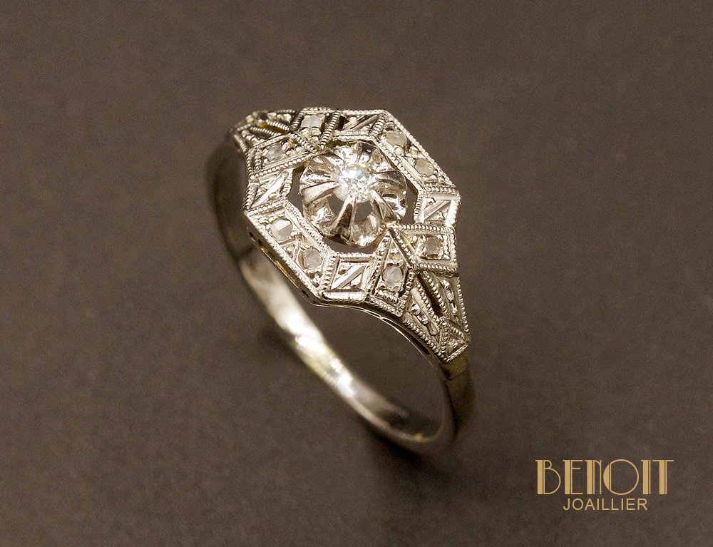 Bague Art Déco Diamants et Platine - Image 3